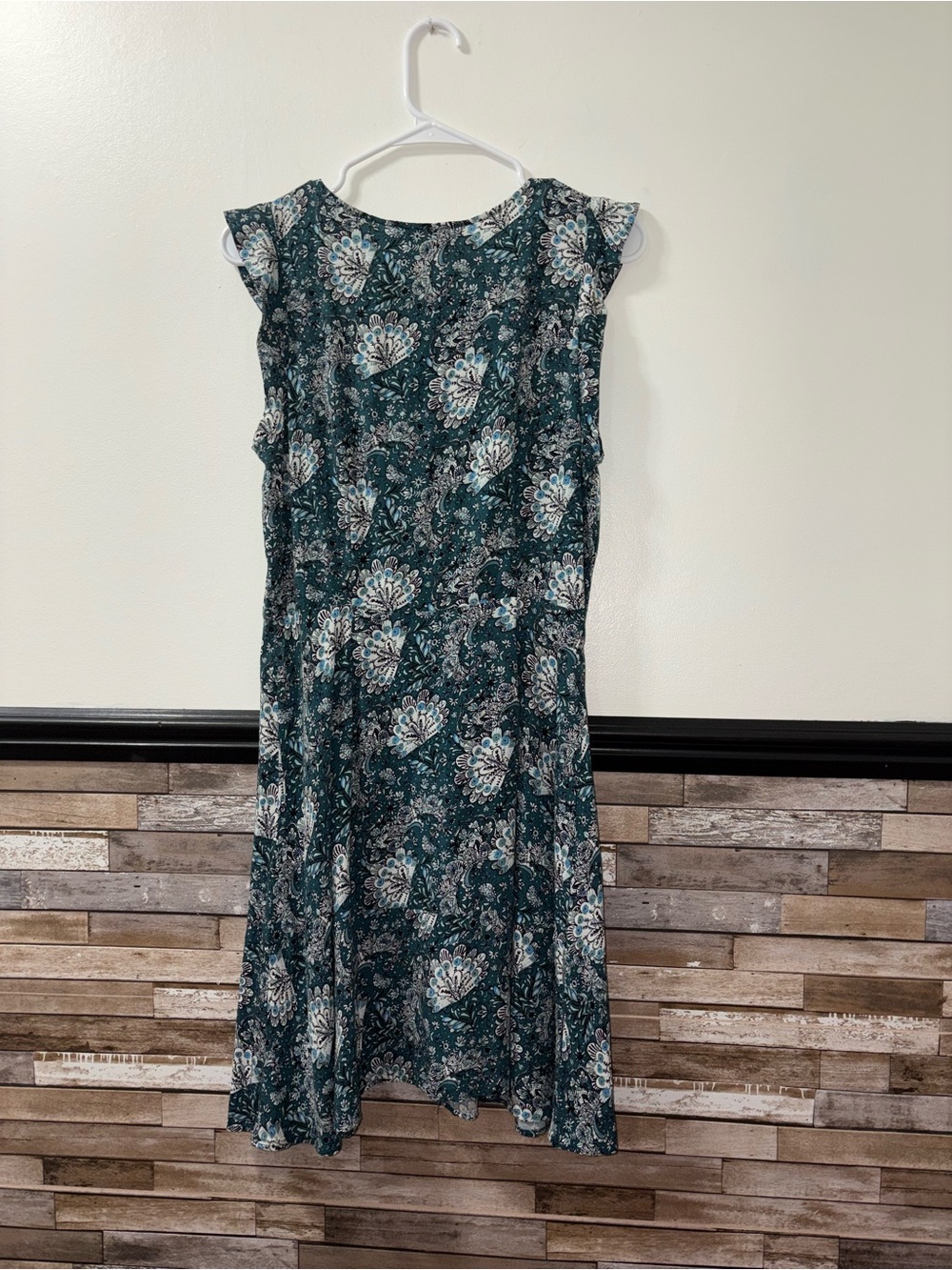 LOFT Green Floral Cap-Sleeve A-Line Dress Button Front  Size 4 - Picture 5 of 7